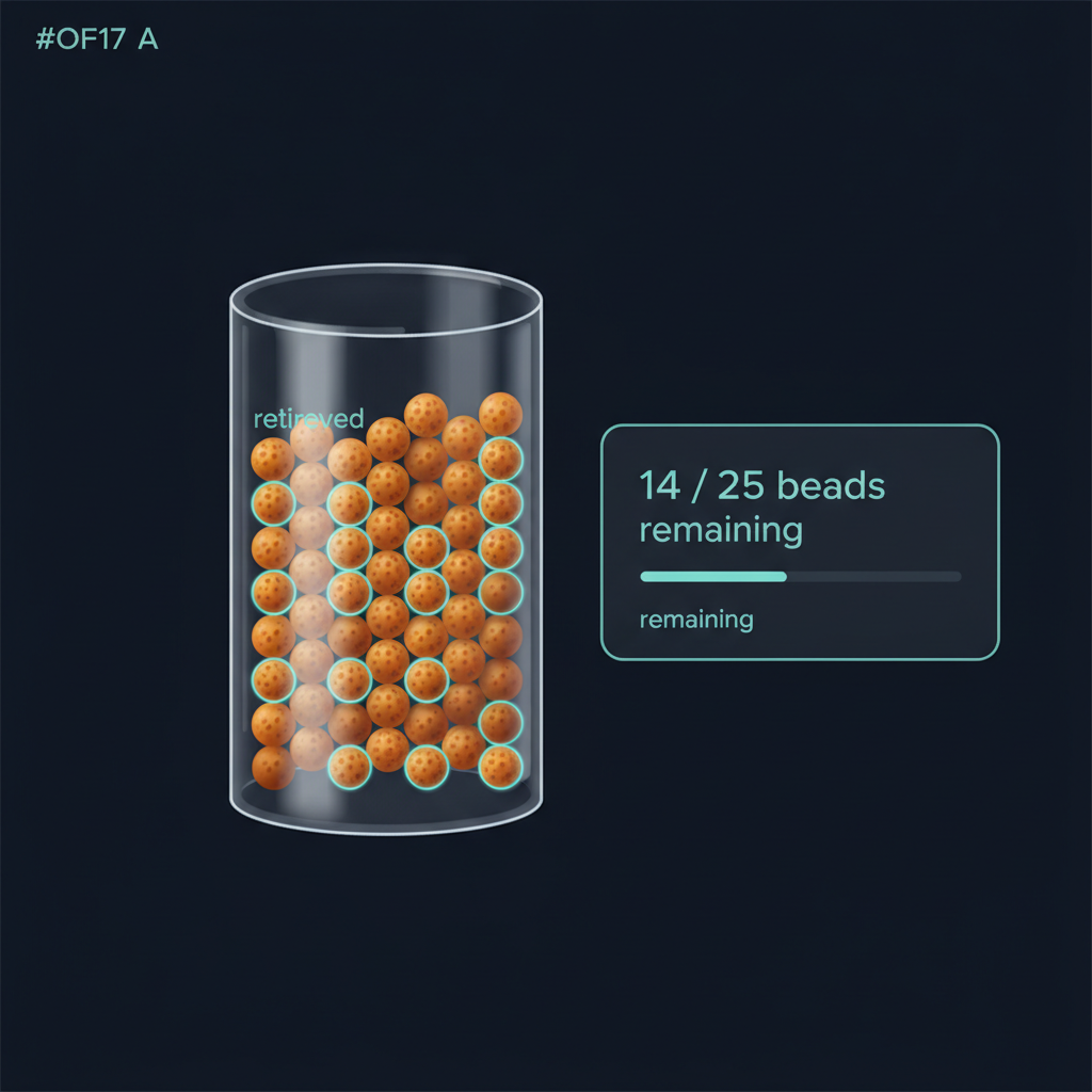 Microbank vial showing 14 of 25 beads remaining — bead-by-bead retrieval tracking