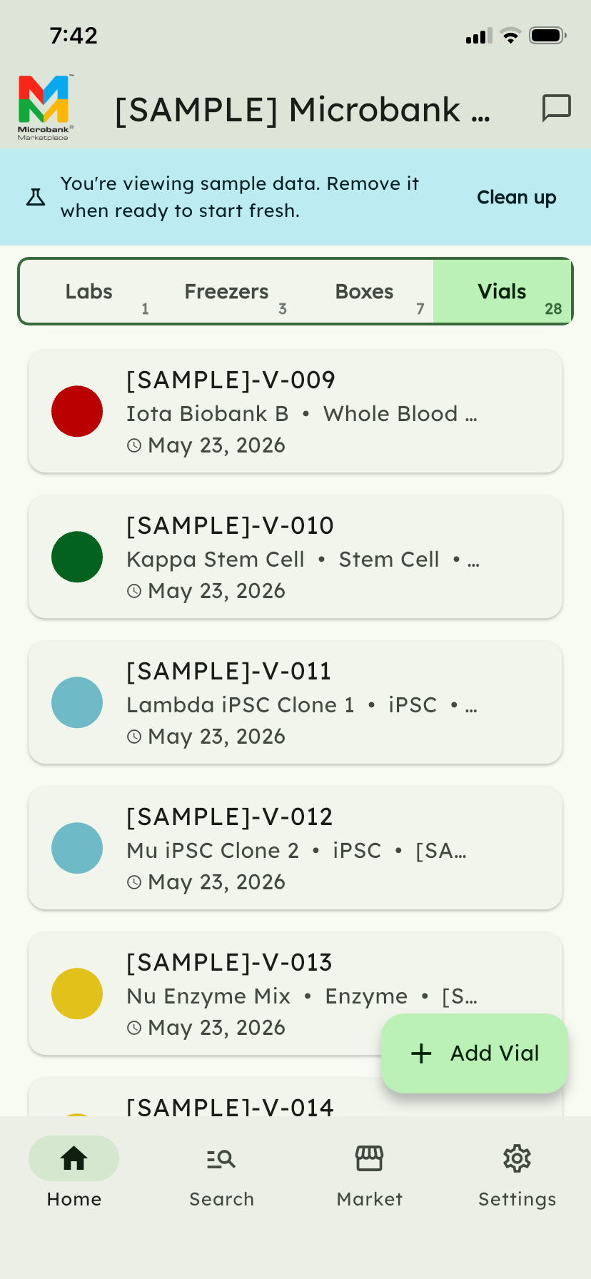 Microbank Marketplace vial inventory list with bead-count badges
